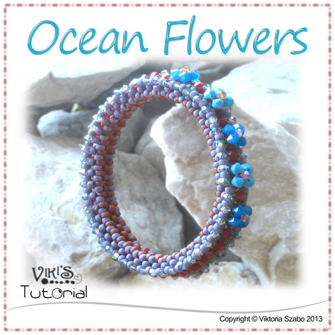 Right Angle Weave Bangle - Ocean Flowers